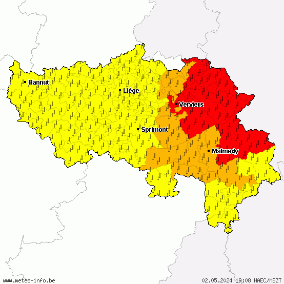 Liège - Warnings for thunderstorms
