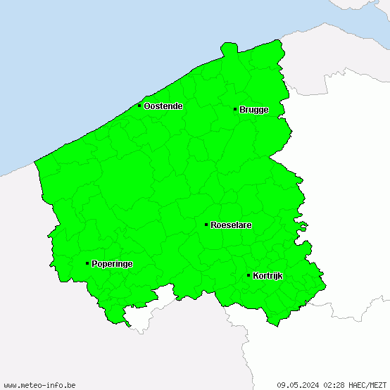 West Flanders - Warnings for thunderstorms